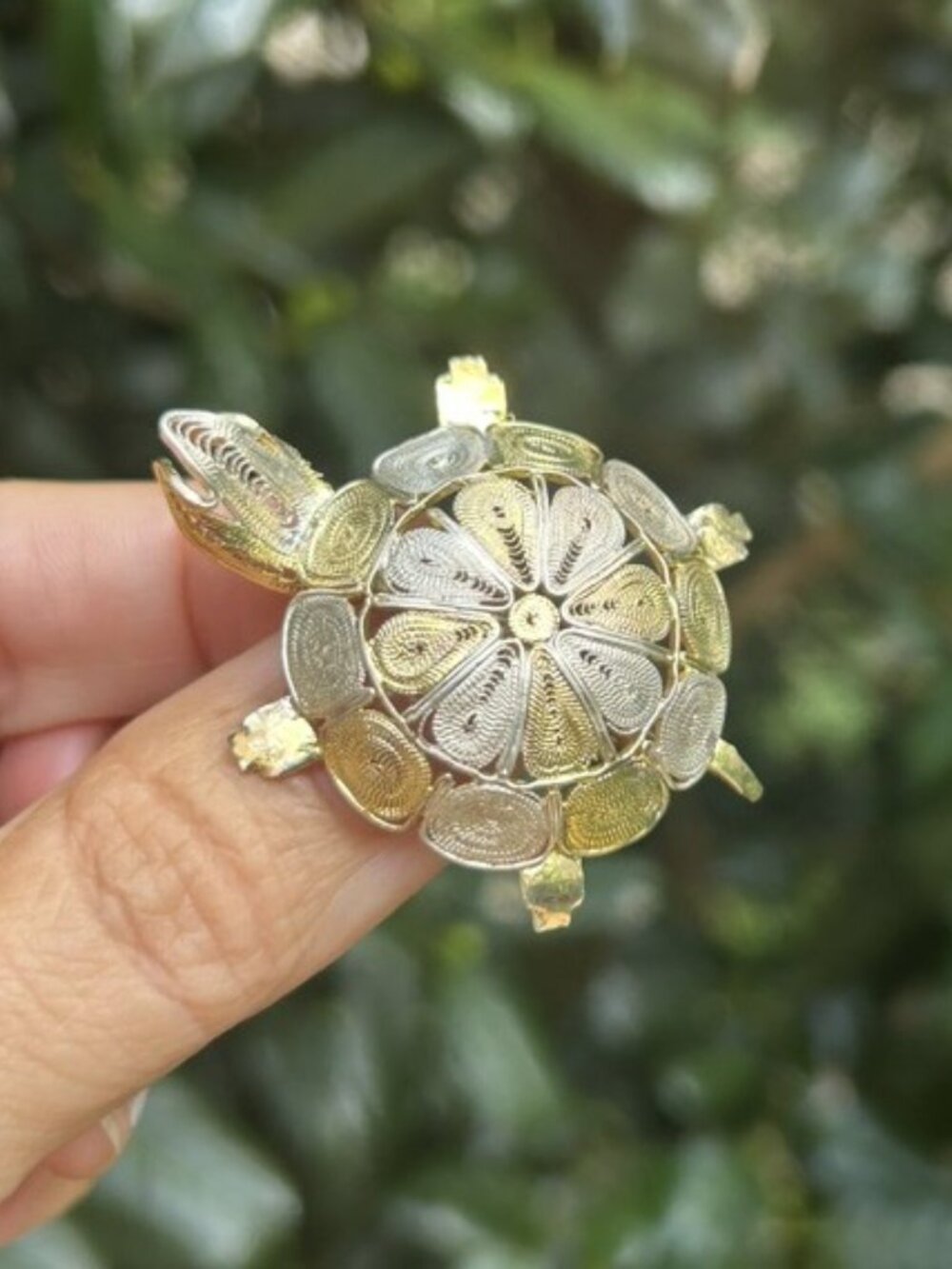 🏖️925 STERLING SILVER Gold Vermeil Filigree Turtle BROOCH